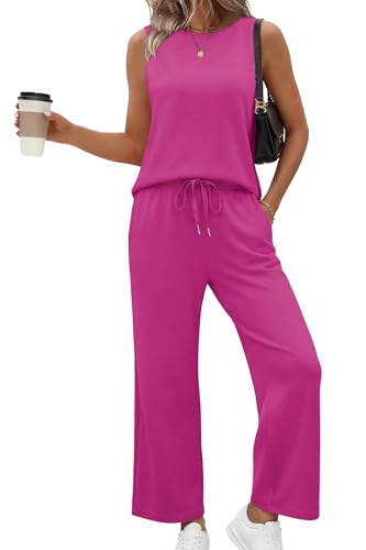 Image of SAMPEEL Two Piece Sets for Women Summer Outfits Beach Vacation Clothes Wide Leg Crop Pants