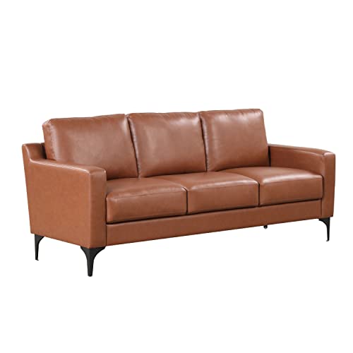 Image of Serta Triton 78 inch Sofa, Transitional Modern, Dreamcoil Comfort, Metal Legs, Vegan Leather, Brown