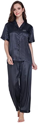 Lavenderi Women's Short Sleeve Classtic Satin Pajama Set