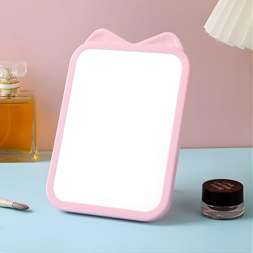 Image of Countertop Rectangle Cosmetic Mirror with Stand Bathroom Shaving Make Up Mirrors,Portable Folding Travel Mirror for Travel Camping Home (Pink - 1Pcs)