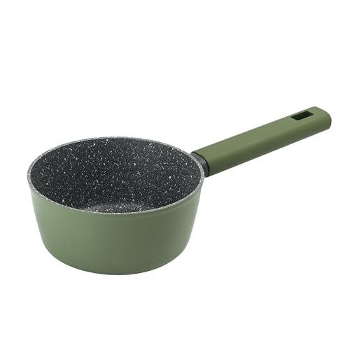 zanetti, Casserole verte 16 cm, casserole induction, effet pierre, revêtement haute épaisseur, poignée Soft Touch, adaptée à tous les plans de cuisson