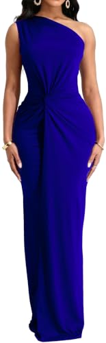 Image of SxClub Women's Formal Wedding Guest Dresses Long Prom Gowns Evening Party | Cocktail Dresses for Women High Neck Sleeveless Twist Waist Floor Length Dress Split Back