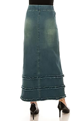 Fashion2Love Women's Juniors/Plus Size High Waisted Shaping Pull-On Stretch Denim Long Skirt (87804)3