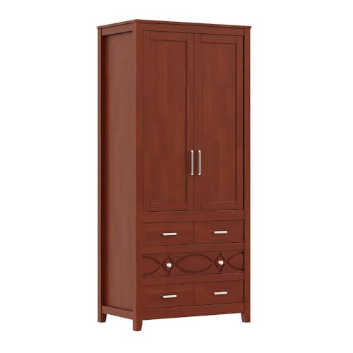 Image of Wakefit Wardrobe | 3 Year Warranty | Solid Wood Almirah, Cupboard for Clothes Storage | 2 Door, 5 Drawers, 1 Hanging Space | Crinoline - Golden Brown