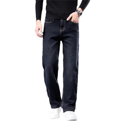 Men's Winter Casual Straight Baggy Jeans Loose Business Classic Wide Leg Denim Pants