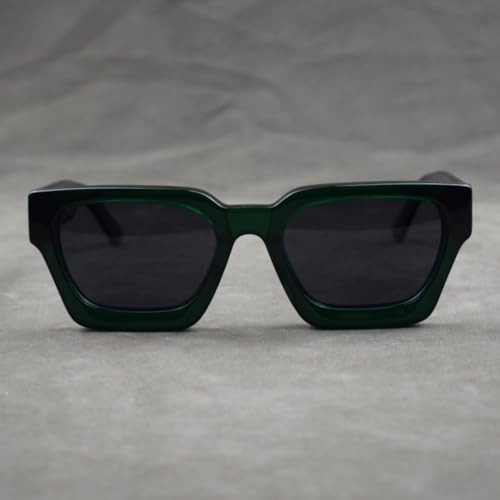 Image of Retro Fashion Thick Acetate Polarized Sunglasses Trendy Square Men Womens Black Grey Shades Vintage