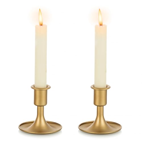 Gold Taper Candle Holder Set of 2, Hewory Short...