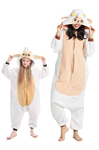 DarkCom Schafe Onesie für Kinder und Erwachsene Eltern-Kind Karneval Schlafanzug Cosplay Halloween Tierkostüm Weihnachten Pyjamas L