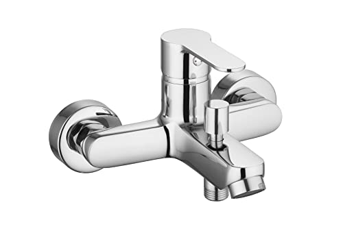 sanicomfort Wannenarmatur BERLIN chrom – Einhebel Mischbatterie für Badewanne – Aufputz-Wannenfüllarmatur mit 1/2 Zoll Brauseanschluss, Wandmontage, aus Messing