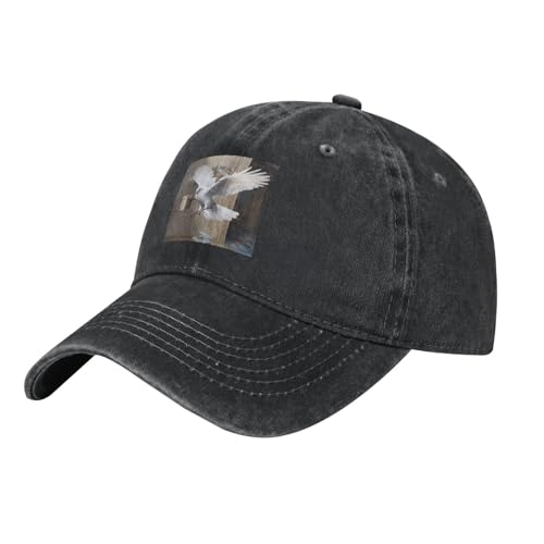 UDFKGLP Black White Pigeon Sending Letters Pattern Washed Cowboy Baseball Cap for Adults - Stylish and Breathable Hat