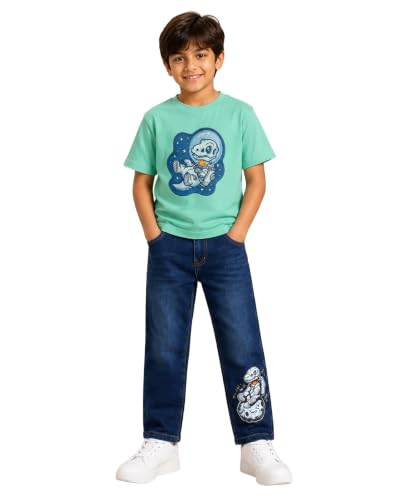 Image of KiddoPanti Boys Printed Co-Ords Set | 100% Cotton & Cottnon Spandex Woven | Drop Shoulder Tshirt with Jeans | Graphic Printed Design| Outerwear For Kids