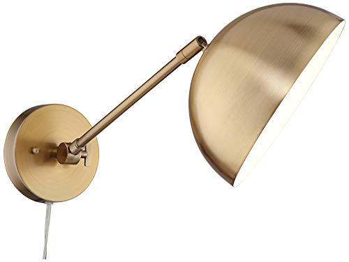 360 Lighting Brava Modern Indoor Adjustable Wall Lamps Set Of 2 Antique Brass Plug-In Light Fixture Up Down Dome Shades For Bedroom Bedside House Reading Living Room Home Hallway Dining #TOP6