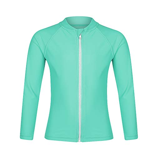 Girls Long Sleeve Rash Guard Swimwear, Zip Swim Shirt, Sun Upf 50+ (7, Aqua Rash Guard) #TOP29