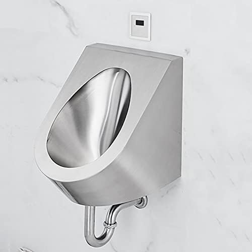 Bathroom Wall-Mounted Urinal Men's Sanitary Ware, Non-Contact Stainless Steel Urinal with Sensor Flush Valve, High-Efficiency Flushing Urinal kit for Household Commercial (Set A)