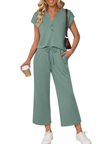 LILLUSORY Two Piece Lounge Sets for Women Spring Vacation Beach Travel Airport Outfits Casual Cruise Fashion 2026 Sage Green M