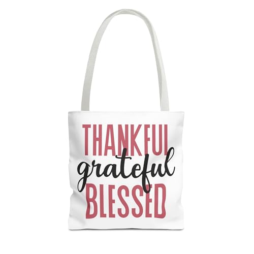 Thankful Grateful Blessed Tote Bag, Reusable Grocery Bag, Eco-Friendly, Motivational Quote Bag