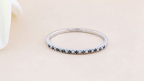 Dazzlingrock Collection 0.08 Cttw Alternate Round Blue & White Diamond Dainty Stackable Wedding Band for Her in 14K Solid Gold3