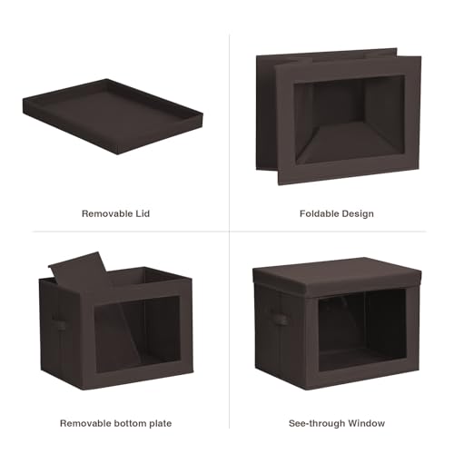 Image of Homsorout Stackable Storage Bins with Lids - Large Storage Box with Lids, Foldable Closet Boxes for Organizing, Wardrobe Clothes Organizer with Window, Cubes Bins for Living Room, 3 Pack, Brown