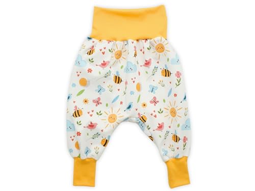 Kleine Könige Pumphose Baby Mädchen Hose · Modell Sommer Biene Vögel Sommerparadies weiß, gelb · Ökotex 100 Zertifiziert · Größe 62/68