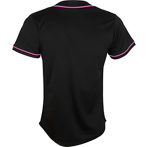 Pullonsy Camisa de beisebol masculina preta personalizada com botão completo, nome e números do time