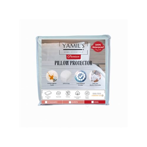 YAMIL'S HOME ESSENTIALS Pillow Cover Protector, Waterproof, Zipper, Soft, Breathable and Hypoallergenic, Standard Size, 2 Set (White)