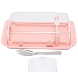Segrehy Caja rectangular para cortar mantequilla con caja de almacenamiento de queso oculta, organizador de cocina para el hogar y el restaurante (Caja rectangular para cortar crema rosa)