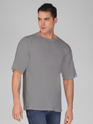 Image of crazymonk Oversized Baggy Fit Drop Shoulder Half Sleeves Round Neck Solid Pure Cotton T-Shirt for Men