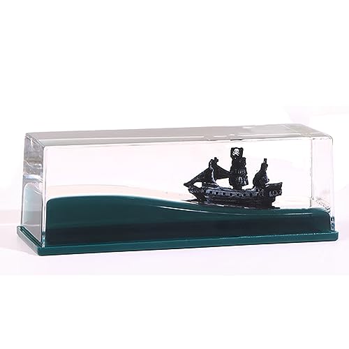 Black Pearl Pirate Ship in a Bottle – Boat in a Box Liquid Wave Fluid Drift Bottle Black Pearl Pirate Model Ship Sailing Simulation for Home Decoration Display Cases Desk Toy Gifts (Box)