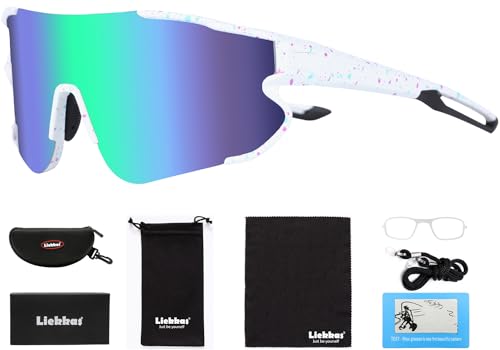 Liekkas Polarised Sports Sunglasses For Men Women Lightweight Running Cricket Cycling Glasses UV Protection White Green