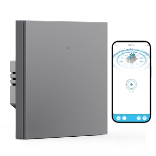 BSEED WIFI Smart Interruptor, 1 Gang 1 Vía Wifi Interruptor Basculante Empotrado Gris, Compatible con Alexa y Google Home, Funciona con App Smart Life (Requiere Cable Neutro)