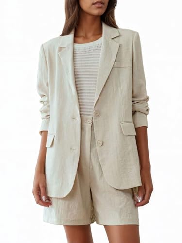 Mina Self Linen Blazer for Women 2025 Summer - Full-Lined Oversized Lightweight Casual Work Business Fashion Trendy Pockets