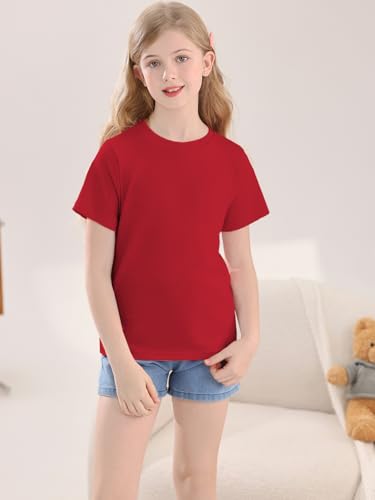 Girls Summer Short Sleeve T Shirts Kids Basic Tees Crewneck Tops 5-14 Years2