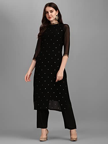 Image of Hritika Women Faux Georgette Sequin Pattern Straight Kurta set (Hrkb0070 Parent)