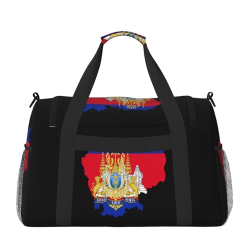 Flag Map Of Cambodia Travel Duffel Bag Large Foldable Waterproof Overnight Bag For Beach Swim Bags Pool Sports Gym2