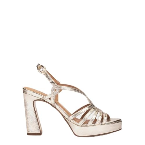 Pedro Miralles Sandalias de tacón de Piel Metalizada en Color Platino Modelo Piles en Tonos Metalizados. Hecho a Mano en España