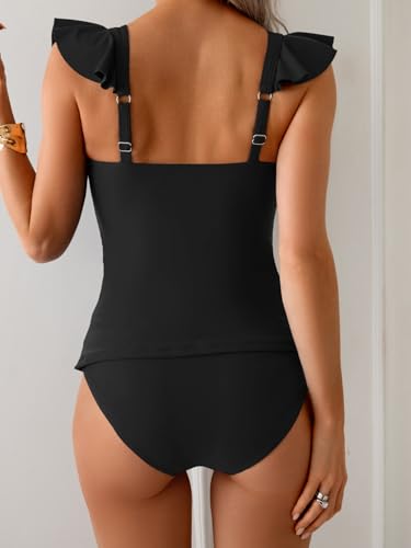 Tankini Swimsuit for Women Tummy Control Two Piece Bathing Suit Ruched Ruffle Swimwear Top with Bottom3