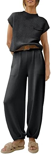 ANRABESS Women's Two Piece Outfits Sweater Sets Knit Pullover Tops Casual Pants Matching Lounge Sets 2023 Spring Summer Fashion Clothes Tracksuit Sweatsuit Set 953heise-L