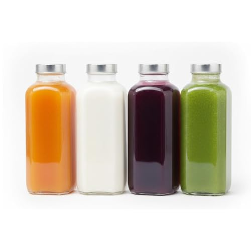 Image of Glassbunny French Square Glass Drinking Bottles 1000 ML Reusable Drink Containers with Leak-Proof Airtight Stainless Steel Lid for Water, Smoothie, Juices Pack of 4