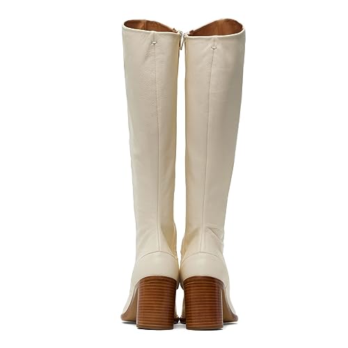 miss left Women's Knee High Tall Boots Closed Square Toe Side Zipper Cork Block High Heels Fall Winter Dress Outdoor Riding Booties Shoes Size 4-16 US3