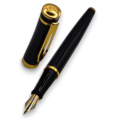 Image of Venti Fountain Pen - Metal Luxury Pen, Schmidt Nib (Medium), Best Pen Gift Set for Men & Women, Professional, Executive, Office, Nice Pens,Return Gift (F001-BlackWB)