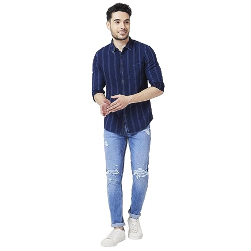 Image of Spykar Men's Slim Fit N /A Full Sleeve Striped Casual Shirts