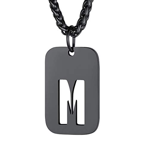 Collier Femme Plaque Militaire Armé Personnalisé Médaillon Pendentif Identi Homme Personnalisable Lettre Initial Prénom Gravure Acier Inoxydable M Noir Bijoux Cadeau Noël Fêtes des Mères Pères