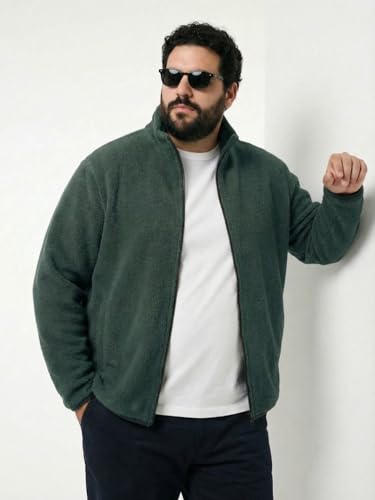 Image of UNSTD Men Plus Size Fleece Jacket for Men Standard Length | Winter Wear Full Sleeves Zipper Jacket | Warm & Comfortable Big and Tall Jacket