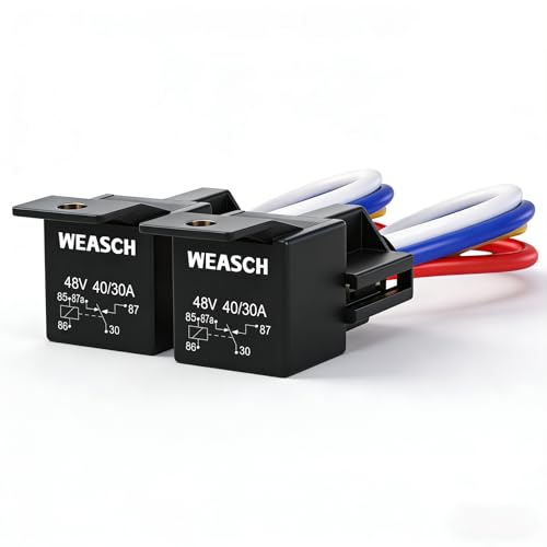 Weasch 2 Pack 48V 40/30A Car Relay Harness, 5-Pin SPDT, 12AWG Harness Sockets, Automotive Switches and Starters, for Automotive Truck Van Motorcycle Boat