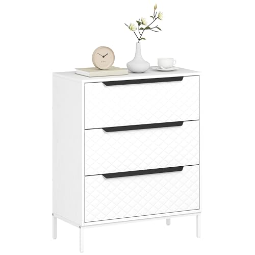 HOMCOM Chest of Drawers, Dresser with 3 Fabric Drawers, Bedroom Storage Unit with Aluminium Handles and Wood-effect Top for Living Room, Hallway, Entryway, White