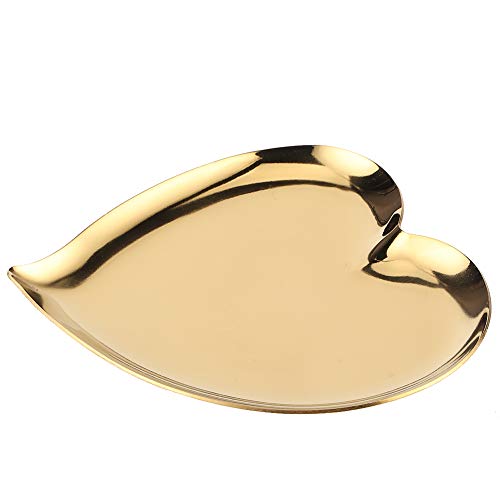 HERCHR Plato de Joyería Dorado, Bandeja de Almacenamiento de Metal con Forma de corazón, Cosméticos Joyas Organizador Decoración del Hogar Plato, Plato Decorativo para Anillos y Collares