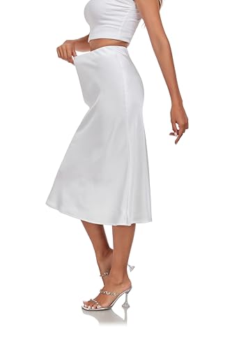 Women's Silk Satin Midi Skirts High Waist Elastic Ruffle Elegant A Line Elegant Casual Slit Party Skirt4