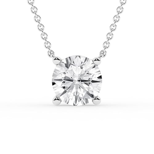 Belacqua 1/4 Carat Round Lab Grown Solitaire Diamond Pendant Necklace in Sterling Silver 18 Cable Chain Spring Ring Clasp G Color SI Clarity Dainty Jewelry for Women Gift Box Included