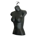 888 Display Female Molded Shatterproof Black Shapely Torso Form with Hook - Fits Woman's Sizes (Black, Medium)
