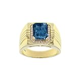 CTIEIP 9K 14K 18K Gold Men's 3 Carat Emerald Cut Blue Topaz Engagement Ring with Diamonds Emerald Cut London Blue Topaz Wedding Anniversary Ring for Men Size 4-16